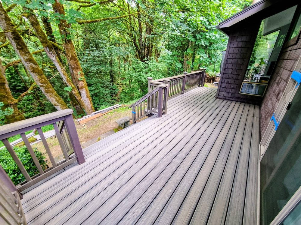 Composite deck build backing up to forest, Redmond WA